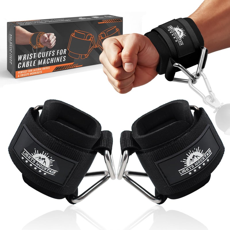 Lights Mountain Wrist Cuffs for Cable Machines â€“ Padded & Adjustable Straps for Lateral Raises, Tricep Pushdowns & Strength Training (Black L) - Image 1