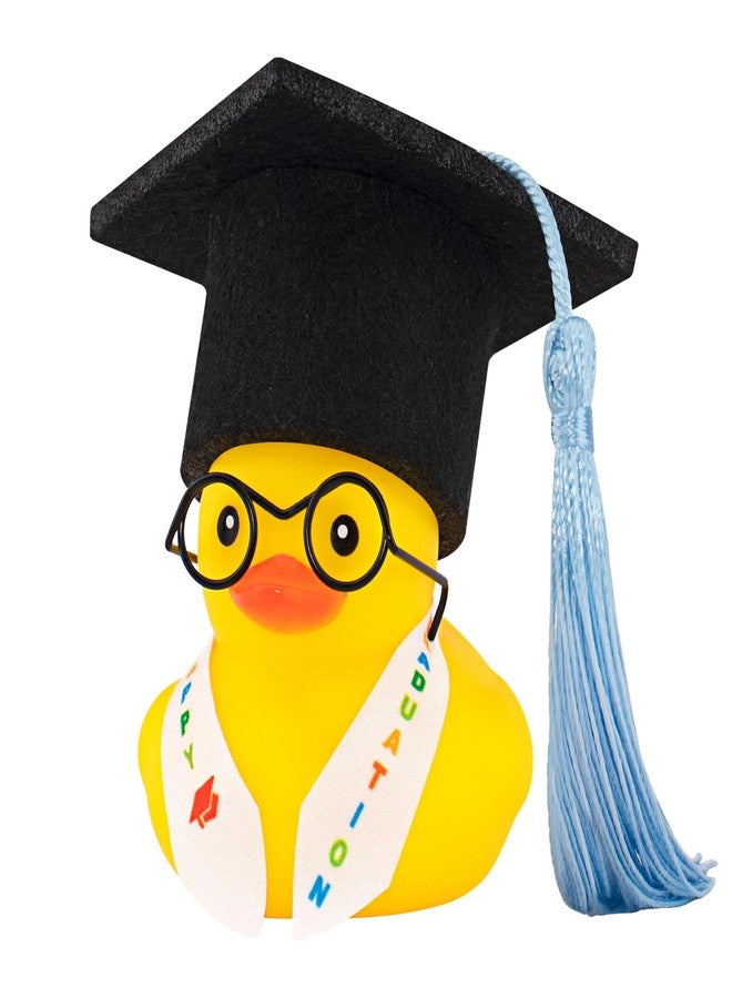 wonuu Graduation Stole Rubber Duck, Car Dashboard Duck, Funny Grad Gift Yellow Ducky for Friends Classmates Graduation Party Decor (Light Blue) - Image 1
