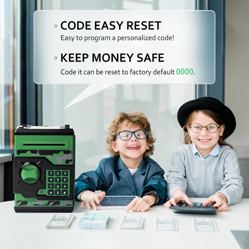 Vcertcpl ATM Piggy Bank for Boys Girls Vcertcpl Mini ATM Coin Bank Money Saving Box with Password Kids Safe Money Jar for Adults with Auto Grab Bill Slot Great Gift Toy Bank for Kids Camouflage GreenGray - Image 3