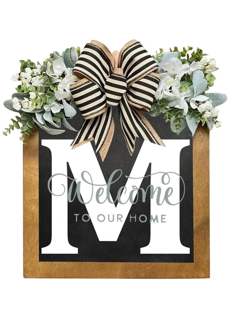 Bluejw Welcome Sign Creative Bowknot Letter Wreath In Front Of The Door Outdoor Decoration Props For The Courtyard 35x40CM - Image 1