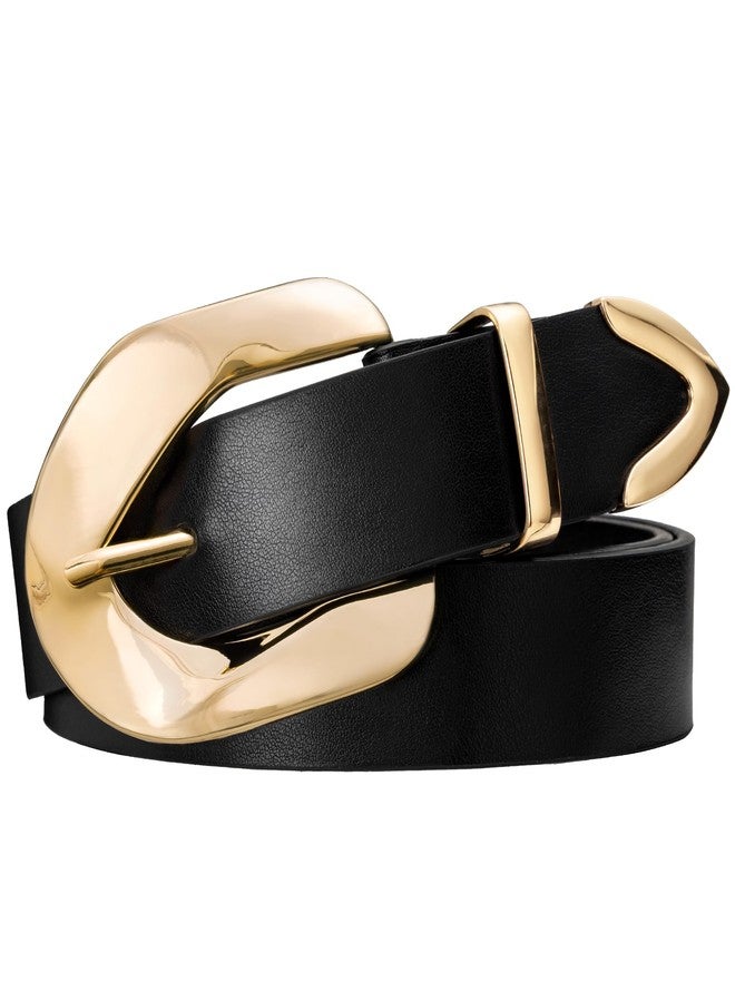 macoking Womens Black Belt with Gold Buckle Fashion Womens Leather Belts for Jeans Pants, M - Image 1