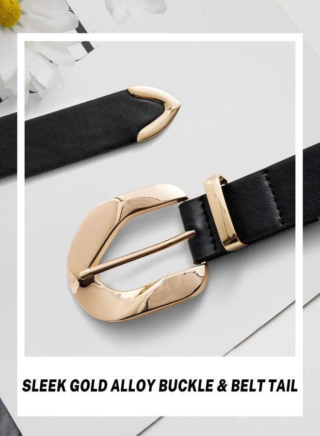 macoking Womens Black Belt with Gold Buckle Fashion Womens Leather Belts for Jeans Pants, M - Image 4