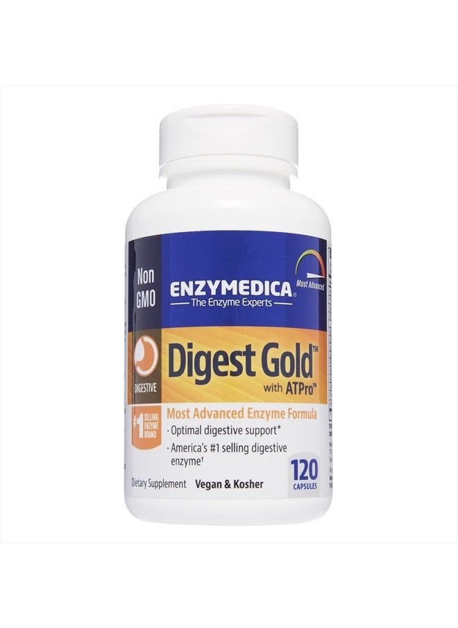ENZYMEDICA - Digest Gold + ATPro, Maximum Strength Enzyme Formula, Prevents Bloating and Gas, 14 Key Enzymes Including Amylase, Protease, Lipase and Lactase, 120 Capsules - Image 1