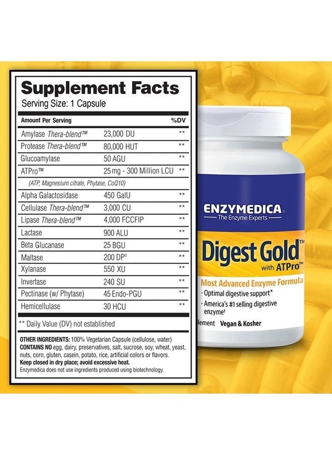 ENZYMEDICA - Digest Gold + ATPro, Maximum Strength Enzyme Formula, Prevents Bloating and Gas, 14 Key Enzymes Including Amylase, Protease, Lipase and Lactase, 120 Capsules - Image 1