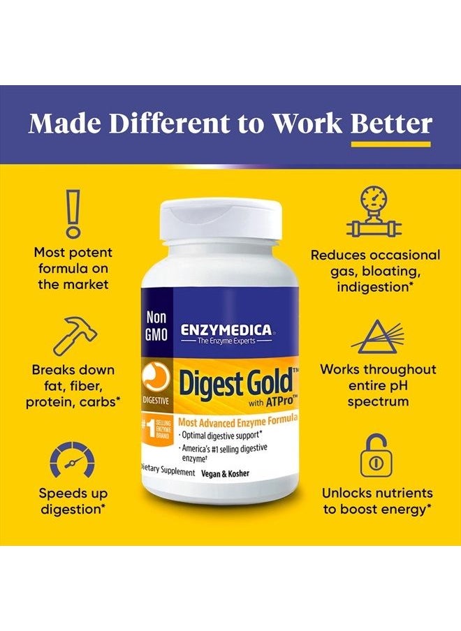ENZYMEDICA - Digest Gold + ATPro, Maximum Strength Enzyme Formula, Prevents Bloating and Gas, 14 Key Enzymes Including Amylase, Protease, Lipase and Lactase, 120 Capsules - Image 1