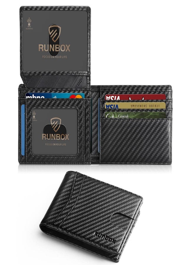 RUNBOX محفظة رن بوكس للرجال - محفظة جلدية رفيعة قابلة للطي بتقنية RFID، مزودة بنافذتين لبطاقات الهوية، مع علبة هدايا، إكسسوارات رجالية - Image 1
