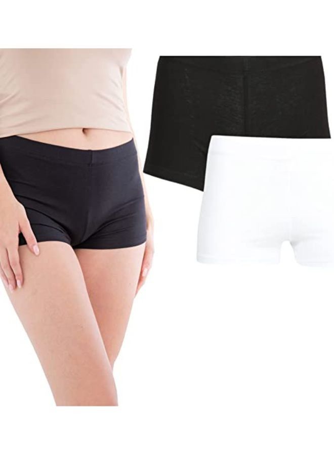 Carina Mini Lycra Shorts Elastic Waist Mid Rise Black and White (Set of 2) - Image 1