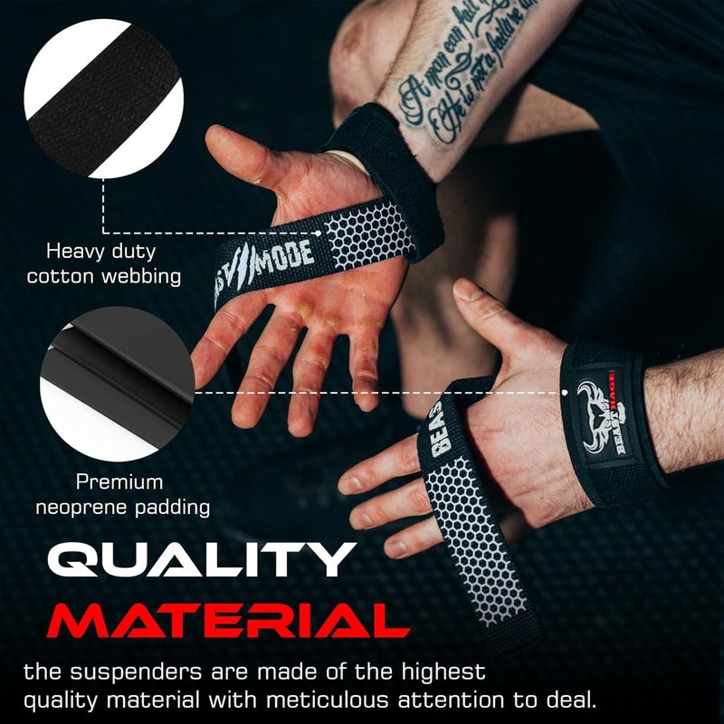 BEAST RAGE Weight Lifting Straps Fitness Padded Cotton Wrist Support Gel Advanced Grips Dumbbell Bar Wraps Heavy Duty Gym Bodybuilding Straps Power Deadlift Barbells Non Slip Exercise - Image 2