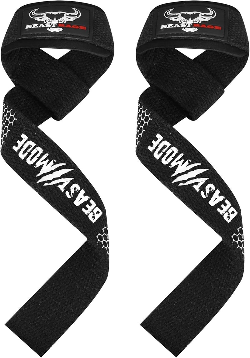 BEAST RAGE Weight Lifting Straps Fitness Padded Cotton Wrist Support Gel Advanced Grips Dumbbell Bar Wraps Heavy Duty Gym Bodybuilding Straps Power Deadlift Barbells Non Slip Exercise - Image 1