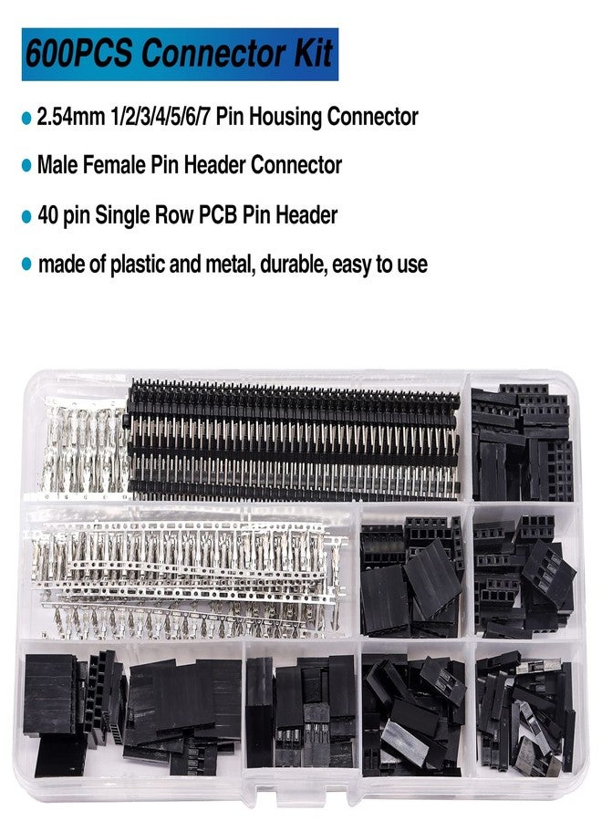 Taiss 600PCS Dupont Connector Kit 2.54mm 1/2/3/4/5/6/7 Pin Housing Connector and Male Female Crimp Pin,Dupont Crimp Pin Adaptor Assortment,Jumper Wire Cable Pin Header - Image 2