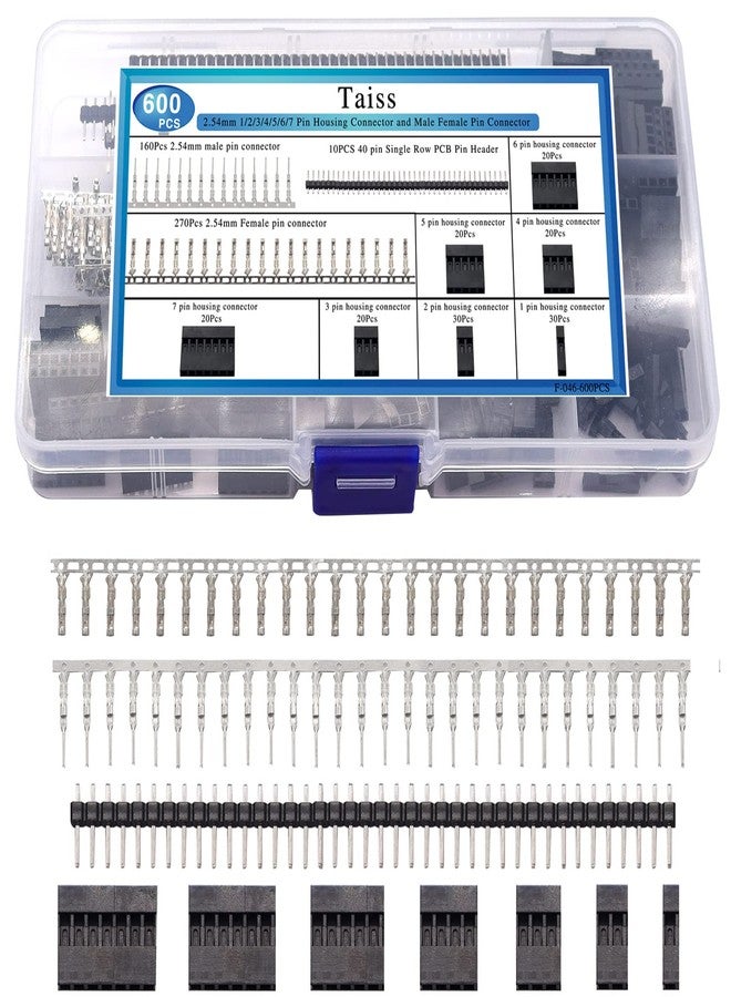 Taiss 600PCS Dupont Connector Kit 2.54mm 1/2/3/4/5/6/7 Pin Housing Connector and Male Female Crimp Pin,Dupont Crimp Pin Adaptor Assortment,Jumper Wire Cable Pin Header - Image 4