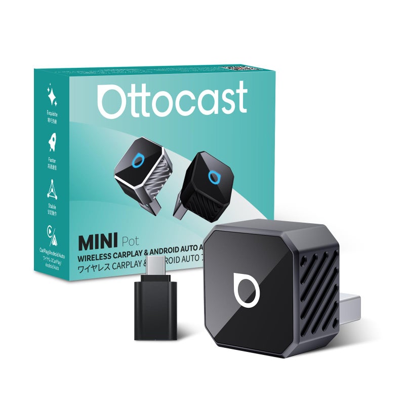 OTTOCAST Mini 3.0 Black 2-in-1 Wireless CarPlay & Android Auto Adapter â€“ Plug & Play for iPhone/Android, Dual-Phone Memory, Dual-Band WiFi (2.4/5GHz), Auto-Reconnect - Image 1