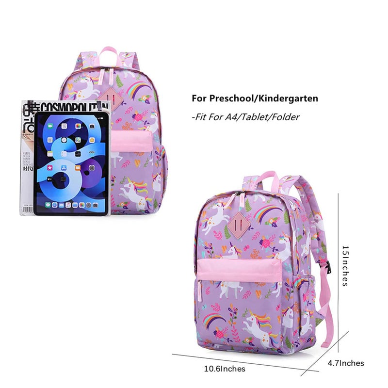 KK CRAFTS Preschool Backpack Kindergarten Little Kids Toddler Elementary School Backpacks for Boys and Girls with Chest Strap(15Inch, Purple Unicorn) - Image 4