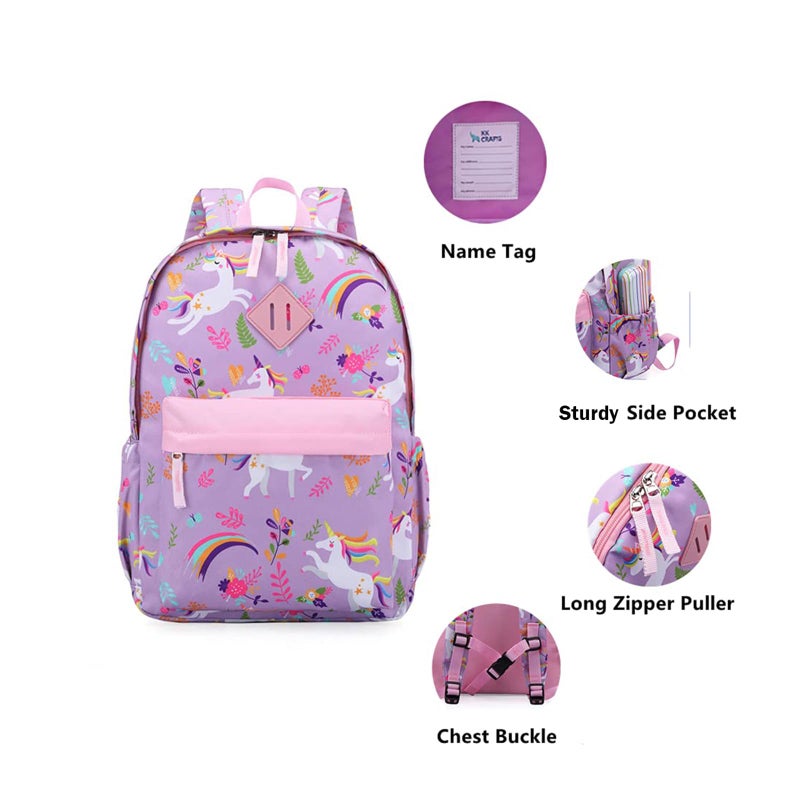 KK CRAFTS Preschool Backpack Kindergarten Little Kids Toddler Elementary School Backpacks for Boys and Girls with Chest Strap(15Inch, Purple Unicorn) - Image 3