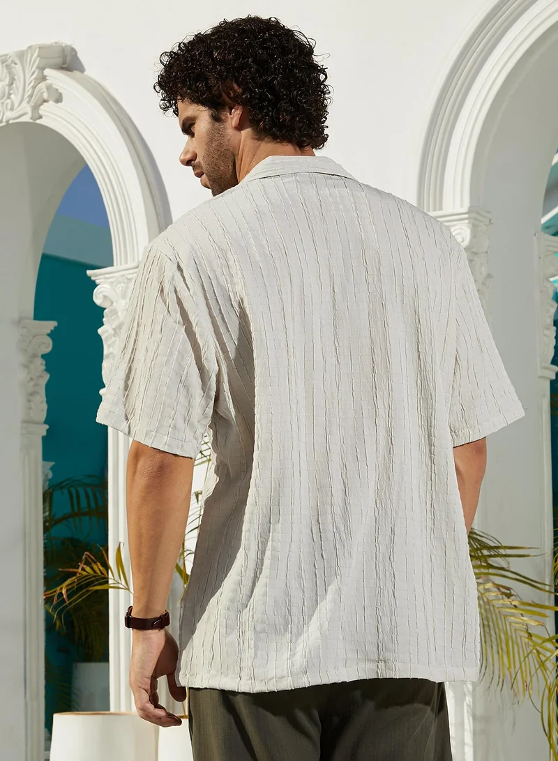 Campus Sutra Men's Saltbox Beige Crumble-Revival Oversized Shirt