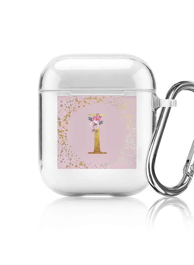 Stylizedd Classic Clear printed Case for Apple Airpods 2 / 1 Soft TPU Gel Thin Transparent Flexible Cover - Custom Monogram Initial Letter Floral Pattern Alphabet - I (Pink ) - Image 1