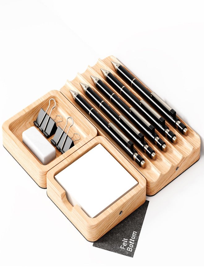 COREMINDED Modular Office Desk Organizer Tray Set - Solid Wood Desk Tray with Felt Lining - Desktop Organizer Wood Desk Accessories - Set A - Image 1