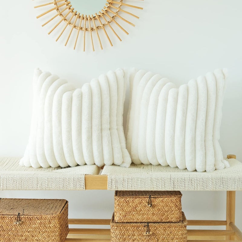 JOJUSIS Pack of 2 Faux Fur Plush Decorative Throw Pillow Covers Couch Cushion Case Soft Pillowcases White 22 x 22Inch
