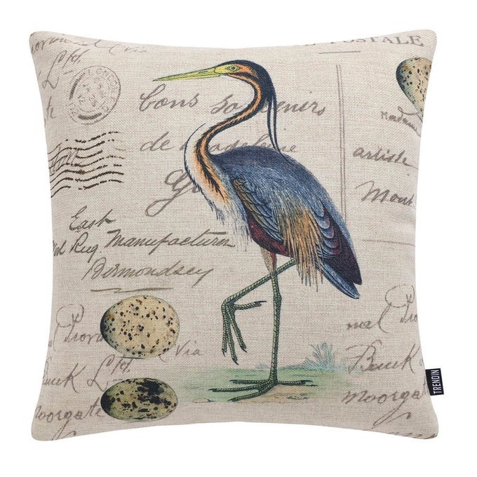 COTTON LINEN DECORATIVE PILLOW COVER RUSTIC CUSHION COVER FOR COUCH 18X18 INCH45X45CM BIRD AND EGG DESIGN PL217TR