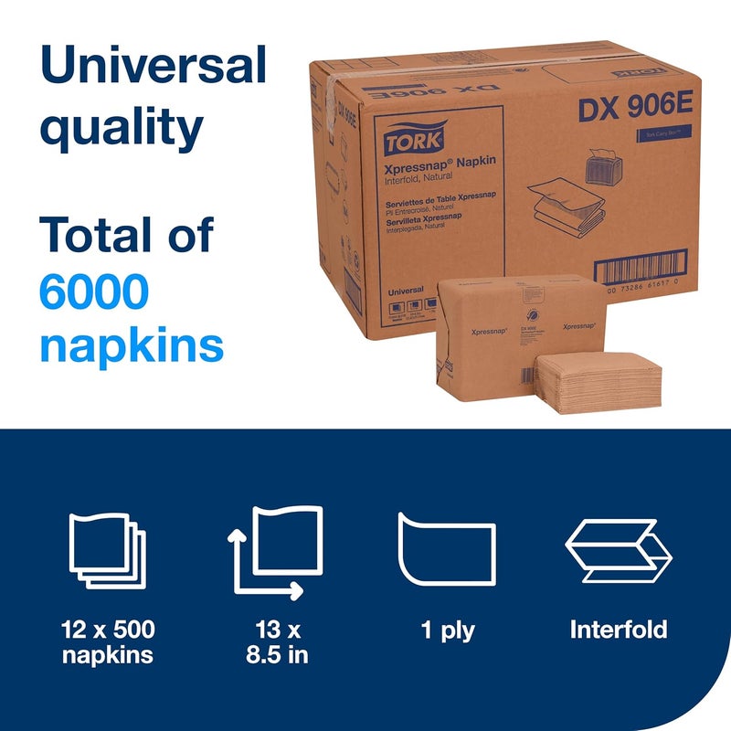 Tork Tork Xpressnap Natural Dispenser Napkin N4 Universal Interfold 1ply 13 x 85 12 x 500 napkins DX906E  - Image 3