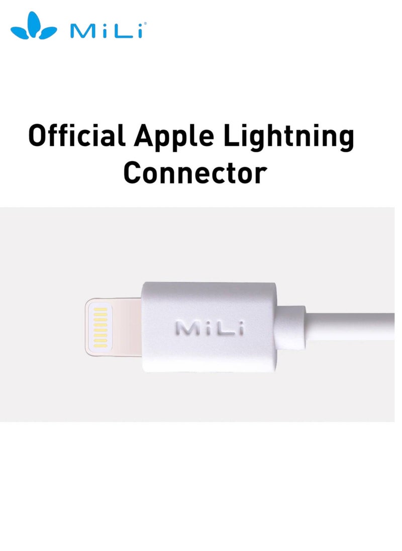 MiLi - Lightning to USB Cable, MFi Certified for Flawless Compatibility with Apple iPhone/iPad/AirPods/AirPods Pro, 100 cm White - Image 1
