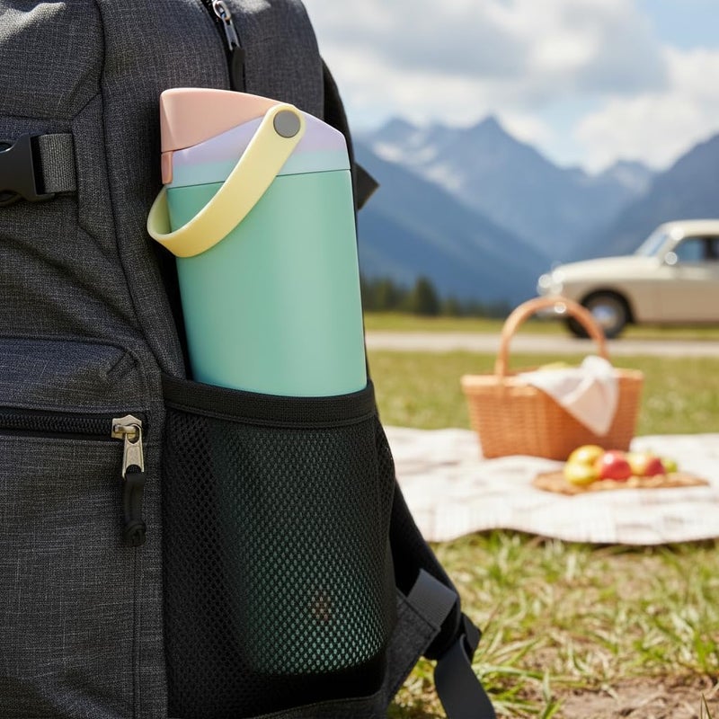 KELVEE FreeSip Sway 900ml Insulated Stainless Steel Water Bottle with Two-Way Spout & Straw, Bucket Handle, Leak-Proof BPA-Free Sports & Travel Bottle for School, Gym & Outdoor Use (Eucalyptus) - Image 4