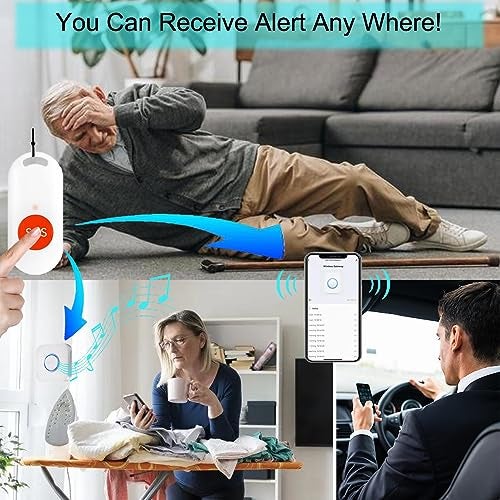 YisTech WiFi Caregiver Pager Wireless Call Button Nurse Alert System for Home/Elderly/Patient/Disabled with Phone App Two Call Button One WiFi Receiver(only Supports 2.4GHz Wi-Fi) - Image 2