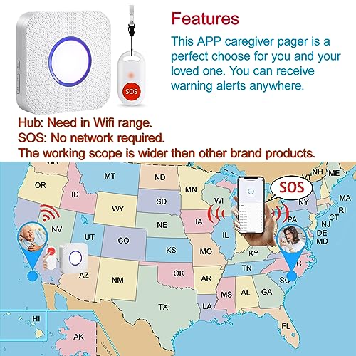 YisTech WiFi Caregiver Pager Wireless Call Button Nurse Alert System for Home/Elderly/Patient/Disabled with Phone App Two Call Button One WiFi Receiver(only Supports 2.4GHz Wi-Fi) - Image 5