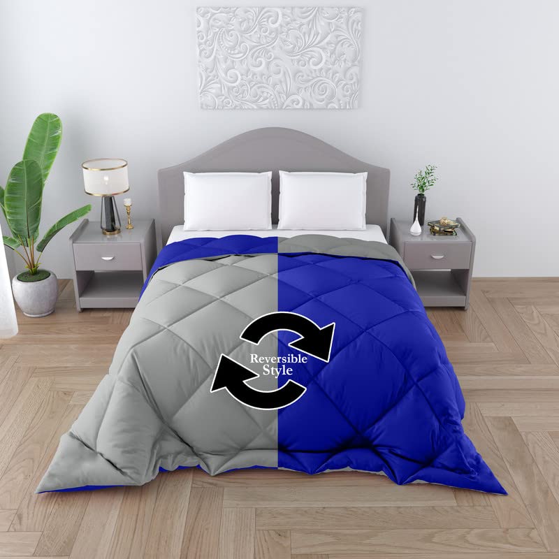 CHICERY Microfiber Reversible Solid Extra Comfort & Soft Comforter||Blanket Single Bed 250 GSM Ultra Soft Comforter for Winter-Navy Blue Grey-Pack of 1 - Image 1