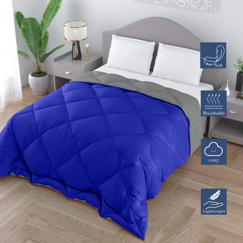 CHICERY Microfiber Reversible Solid Extra Comfort & Soft Comforter||Blanket Single Bed 250 GSM Ultra Soft Comforter for Winter-Navy Blue Grey-Pack of 1 - Image 2