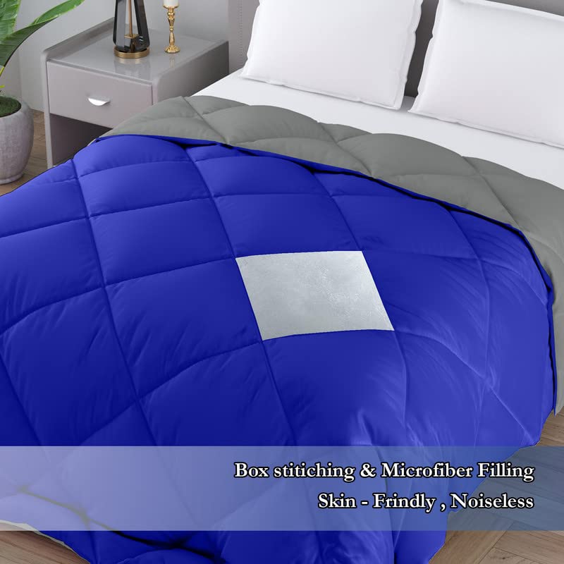 CHICERY Microfiber Reversible Solid Extra Comfort & Soft Comforter||Blanket Single Bed 250 GSM Ultra Soft Comforter for Winter-Navy Blue Grey-Pack of 1 - Image 3