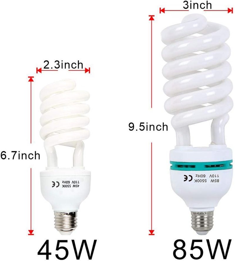 AQIRUI 2 x 85W Light Bulb 5500K CFL Daylight Spiral Softbox Bulb in E27 Socket for Photography Photo Video Studio Lighting - Image 3