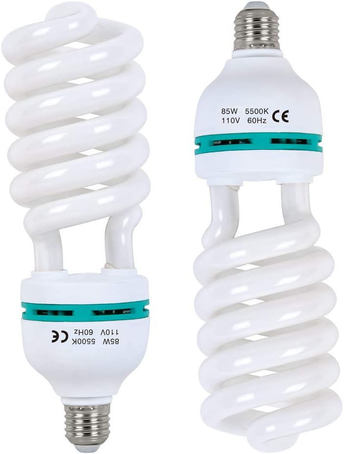 AQIRUI 2 x 85W Light Bulb 5500K CFL Daylight Spiral Softbox Bulb in E27 Socket for Photography Photo Video Studio Lighting - Image 1