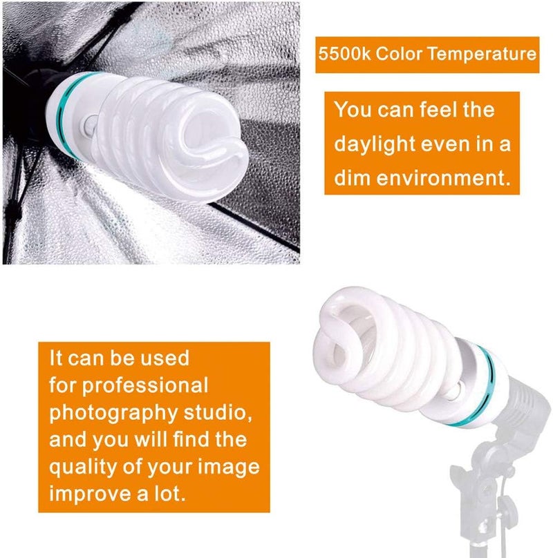 AQIRUI 2 x 85W Light Bulb 5500K CFL Daylight Spiral Softbox Bulb in E27 Socket for Photography Photo Video Studio Lighting - Image 5