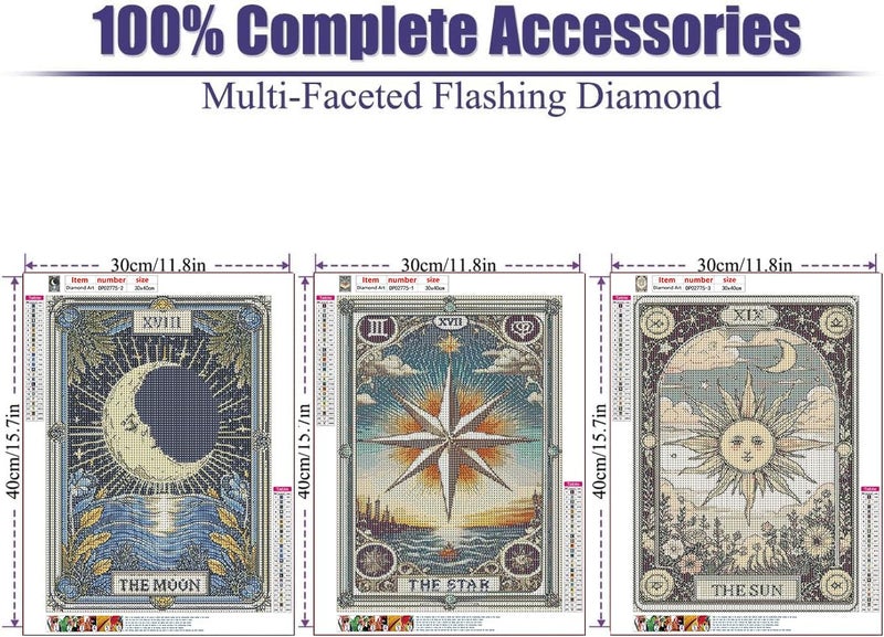 WUDWL 3 Pack Tarot Diamond Art Kits for Adults, The Sun and Moon DIY Modern Diamond Painting Kits 5D Diamond Dots Gem Art Crafts with Tools,Spring Round Full Drill Crafts for Home Wall Decor&Gift-12x16in - Image 4