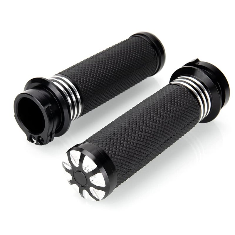 KICRY 1 Motorcycle Hand Grips Black Chrome Handlebar Grips Compatible with Harley Touring Honda Yamaha Suzuki Kawasaki BK3circle