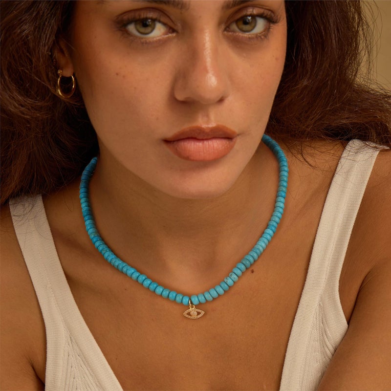 chorfla Beaded Gemstone Necklaces for Women, Bohemian Colored Choker Natural Stone Bead Decoration Summer Beach Handmade Jewelry Necklace (turquoise) - Image 4