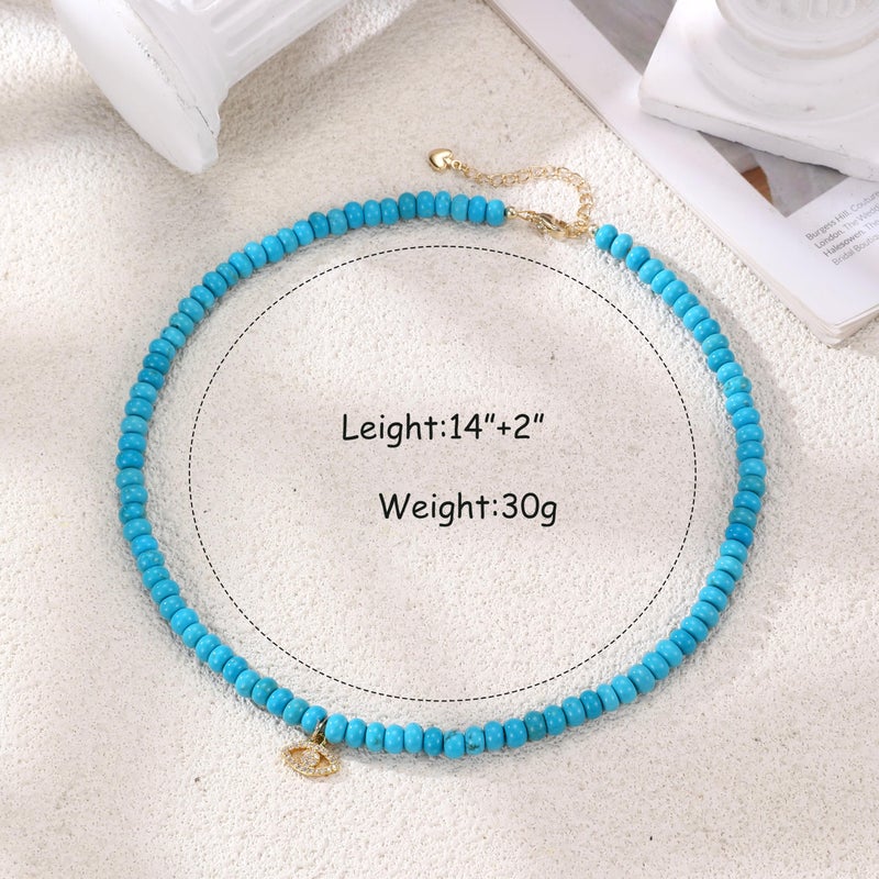 chorfla Beaded Gemstone Necklaces for Women, Bohemian Colored Choker Natural Stone Bead Decoration Summer Beach Handmade Jewelry Necklace (turquoise) - Image 2