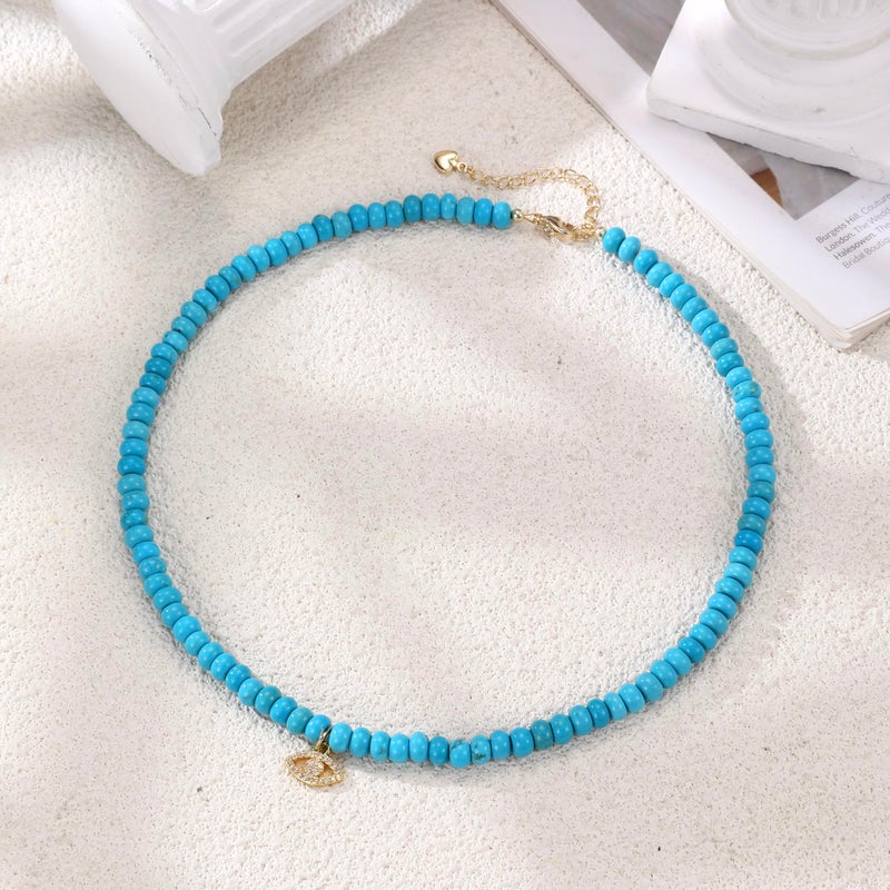 chorfla Beaded Gemstone Necklaces for Women, Bohemian Colored Choker Natural Stone Bead Decoration Summer Beach Handmade Jewelry Necklace (turquoise) - Image 3