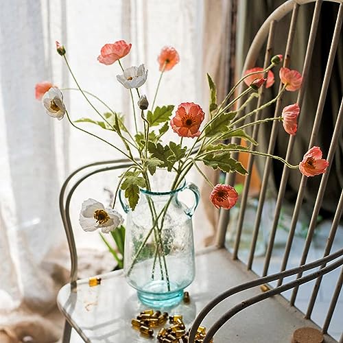 DUYONE Artificial Flowers 6 Stems Poppy Silk Bouquet,for Wedding, Home, Party Decoration,Table Centerpiece Arrangement(Orange Pink 6pcs) - Image 3