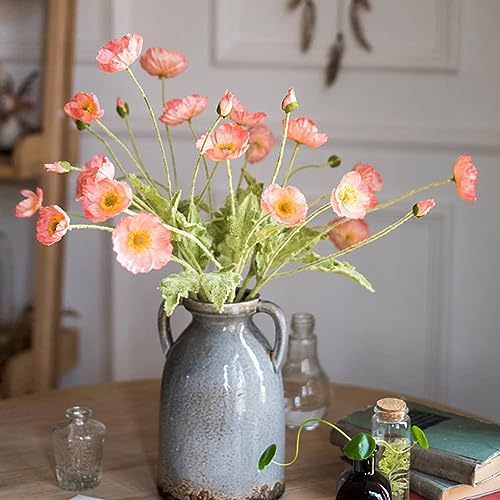 DUYONE Artificial Flowers 6 Stems Poppy Silk Bouquet,for Wedding, Home, Party Decoration,Table Centerpiece Arrangement(Orange Pink 6pcs) - Image 1