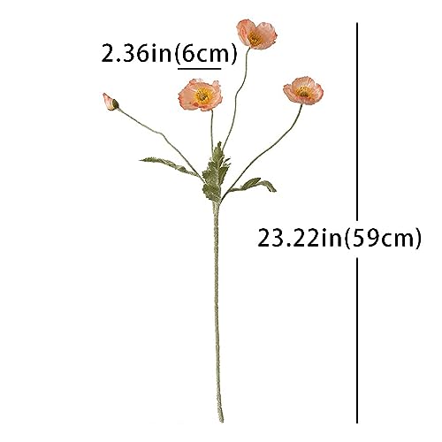DUYONE Artificial Flowers 6 Stems Poppy Silk Bouquet,for Wedding, Home, Party Decoration,Table Centerpiece Arrangement(Orange Pink 6pcs) - Image 4