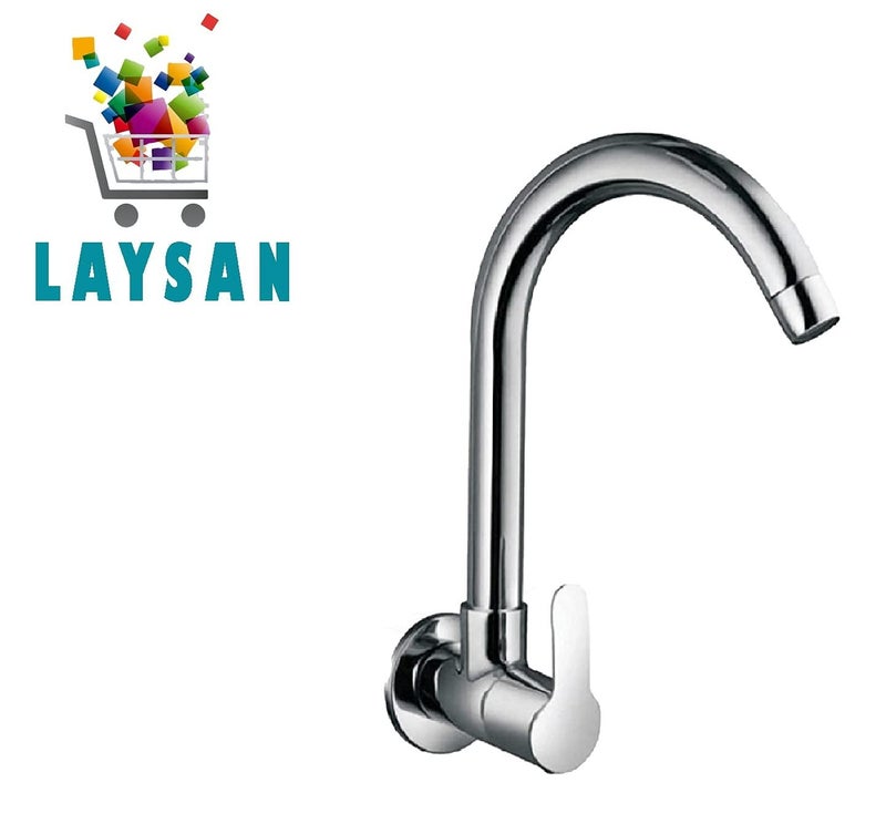 JAGGER LAKS3246 (Mark) Wall Mounted Kitchen Sink Cock Faucets Taps for Kitchen Sink/Basin Taps with Wall Flange & Teflon Tape, Chrome , Brass, Steel - Image 2