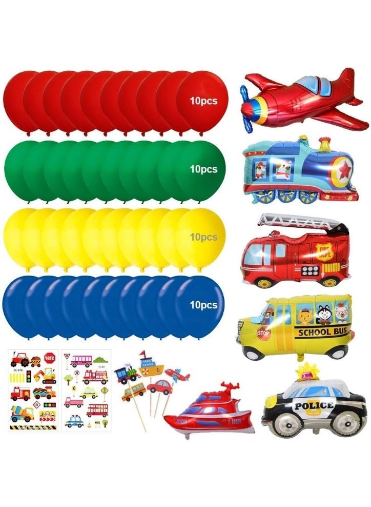 زينة حفلة عيد ميلاد النقل وحركة المرور للأولاد – طقم قوس بالونات بطابع السيارات، الطائرات، القطارات وشرطة المرور – مستلزمات عيد ميلاد سعيد للحفلات الأولى والثانية واستقبال الأطفال - Image 2