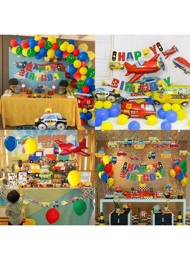زينة حفلة عيد ميلاد النقل وحركة المرور للأولاد – طقم قوس بالونات بطابع السيارات، الطائرات، القطارات وشرطة المرور – مستلزمات عيد ميلاد سعيد للحفلات الأولى والثانية واستقبال الأطفال - Image 4