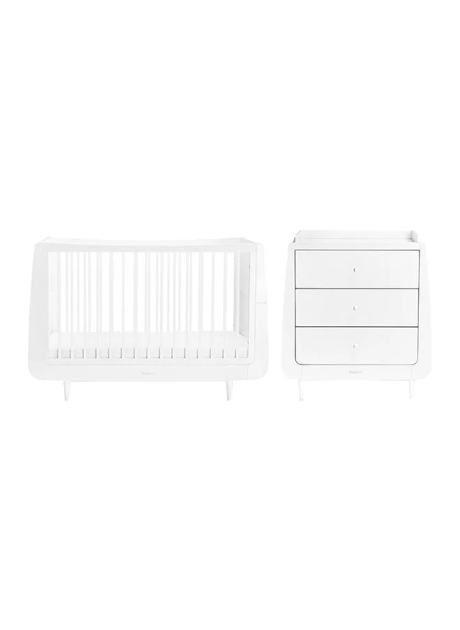 Snuz Nursery Set Kot + Changer Skandi Infant And Baby/Toddler , Includes Cot Bed - Changing Unit , 0M - 4 Years , Cot - H89Cm X W72 X L133Cm/Changing Unit - H96 X W85 X D55Cm. - White