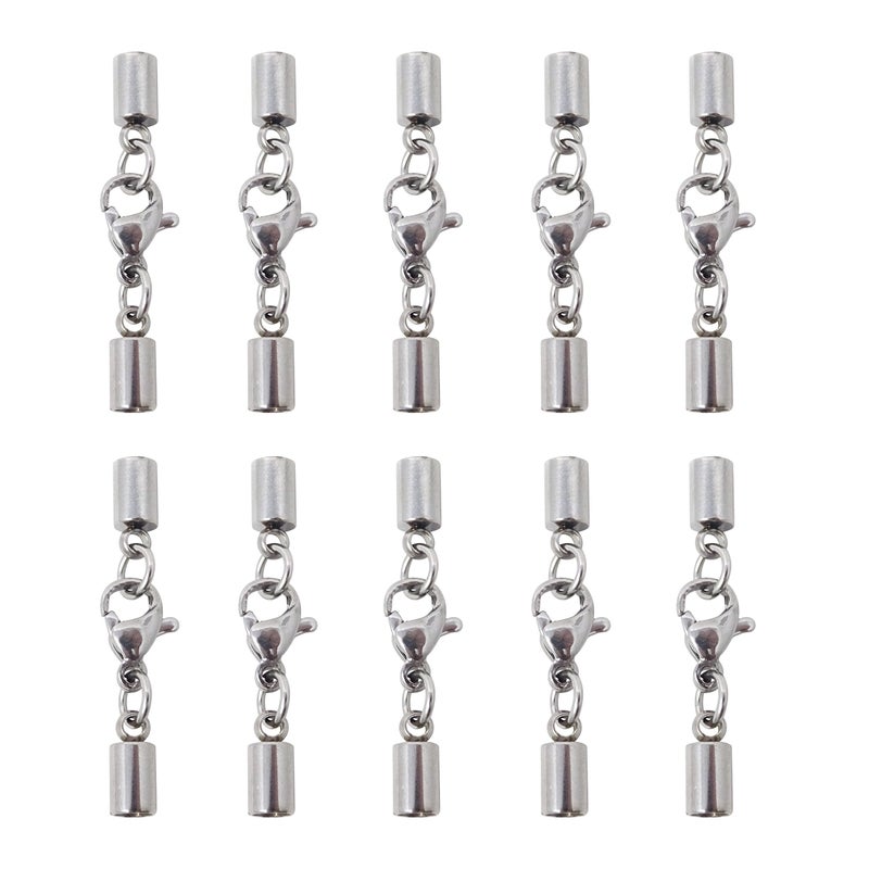 Honbay 10PCS 3mm Stainless Steel Leather Cord End Caps with Lobster Clasp Connector for Jewelry Making