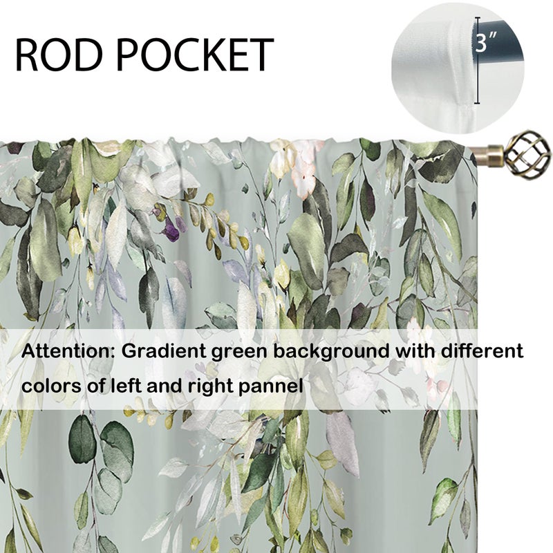 oolygoo Eucalyptus Botanical Leaves Floral Kitchen Window Curtains Butterfly Farmhouse Flower Leaf Small Window Treatment Sage Green Cafe Short Curtains for Bathroom Treatment Tier Drapes 26x36 inch - Image 5