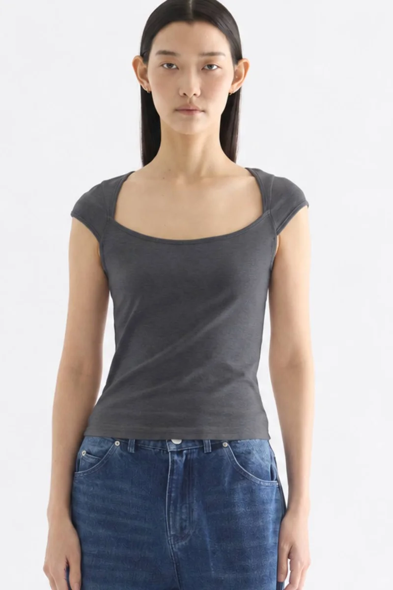 ذا اديتورز ماركت Edeline Square Neck Cap Sleeve Top - Gunmetal