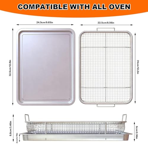 ELEXIQ 2 Piece Stainless Steel Air Fryer Basket for Oven, Crisper Tray and Basket Oven Air Fry Pan Mesh Basket Set,Non-Stick Crisper Oven Tray for Baking and Crispy Chicken,French Fries and Onion Rings (1) Steel Medium) - Image 2